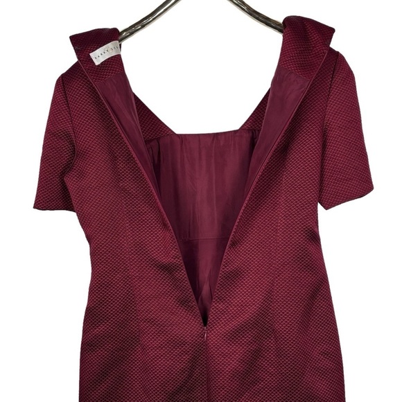 DARBY SCOTT TIERED SQUARE NECK SHORT SLEEVE JACQUARD RED HOLIDAY COCKTAIL DRESS - Picture 10 of 14